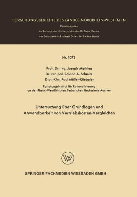 Untersuchung über Grundlagen und Anwendbarkeit von Vertriebskosten-Vergleichen by Joseph Mathieu