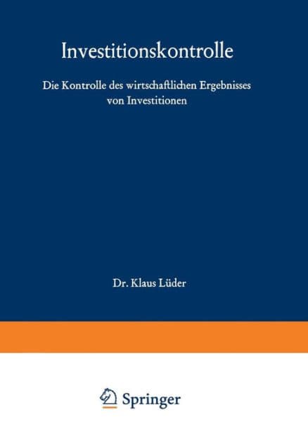 Investitionskontrolle: Die Kontrolle des wirtschaftlichen Ergebnisses von Investitionen by Klaus Lüder