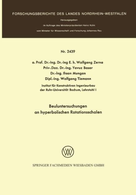 Beuluntersuchungen an hyperbolischen Rotationsschalen by Wolfgang Zerna