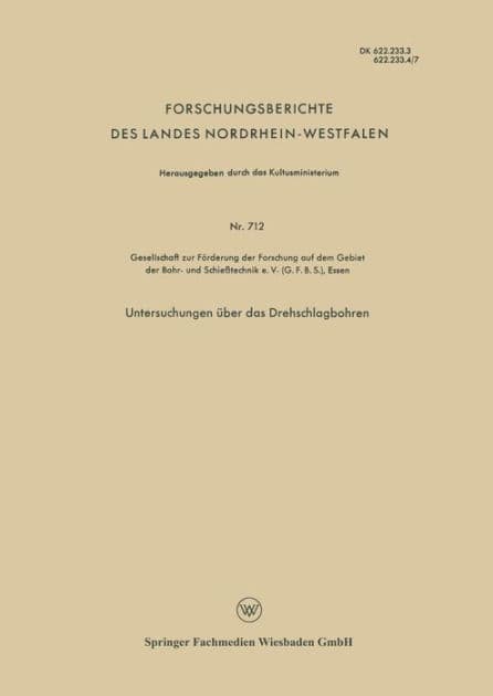 Untersuchungen über das Drehschlagbohren by VS Verlag für Sozialwissenschaften