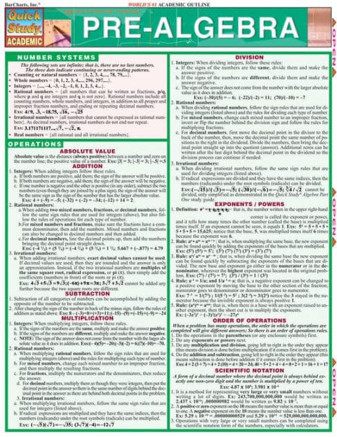 Pre-Algebra: QuickStudy Laminated Reference Guide by S B Kizlik