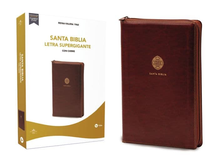 RVR60, Santa Biblia, Letra Supergigante, Leathersoft, Café, con Cierre, Comfort Print by RVR 1960- Reina Valera 1960