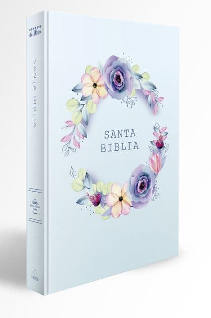 Biblia RVR 1960 letra grande, manual, tapa dura con nombres de Dios, flores azul / Spanish Bible RVR 1960 Handy Size, LP, HC with Names of God, blue flowers by Reina Valera Revisada 1960