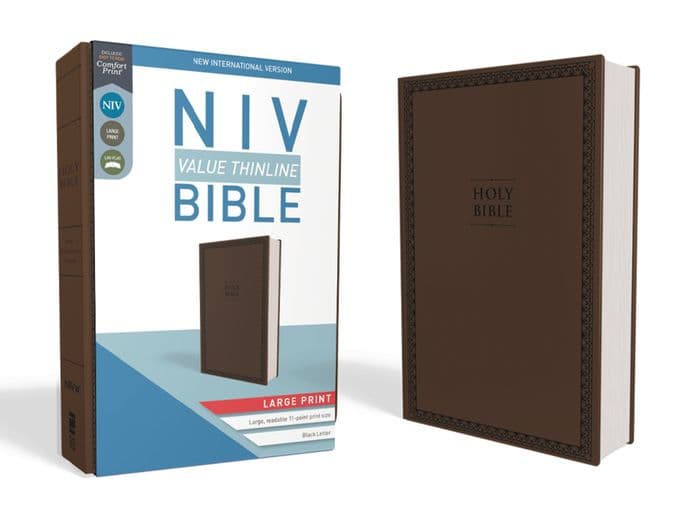 NIV, Value Thinline Bible, Large Print, Leathersoft, Brown, Comfort Print by Zondervan