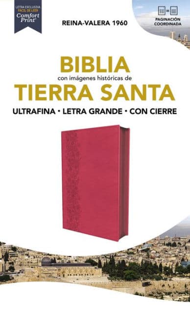 RVR60, Santa Biblia, Tierra Santa, Ultrafina, Letra grande, Leathersoft, Fucsia, con Cierre, Palabras de Jesús en Rojo, Comfort Print by Vida