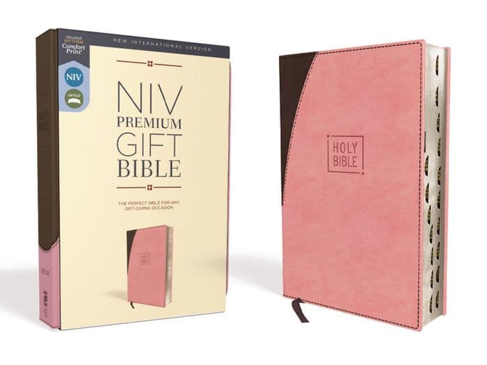 NIV, Premium Gift Bible, Leathersoft, Pink/Brown, Red Letter, Thumb Indexed, Comfort Print: The Perfect Bible for Any Gift-Giving Occasion by Zondervan