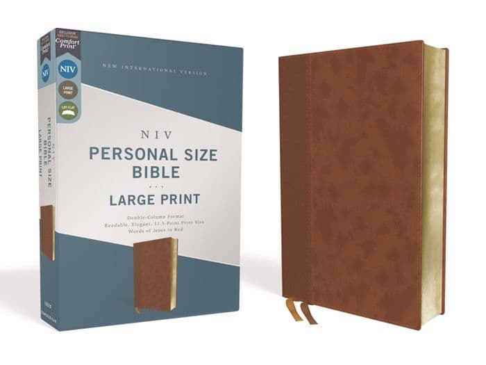 NIV, Personal Size Bible, Large Print, Leathersoft, Brown, Red Letter, Comfort Print by Zondervan