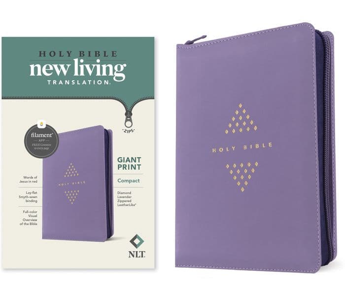 NLT Compact Giant Print Zipper Bible, Filament Enabled (LeatherLike, Diamond Lavender, Red Letter) by Tyndale