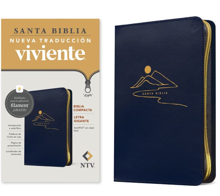 Biblia compacta NTV, letra gigante de zíper con Filament (SentiPiel, Azul, Letra Roja) by Tyndale