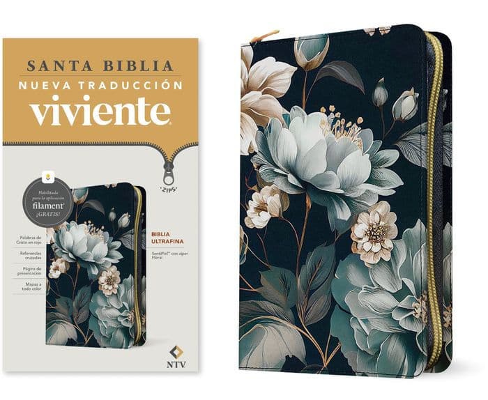 Biblia ultrafina NTV de zíper, con Filament (SentiPiel, Floral, Letra Roja) by Tyndale