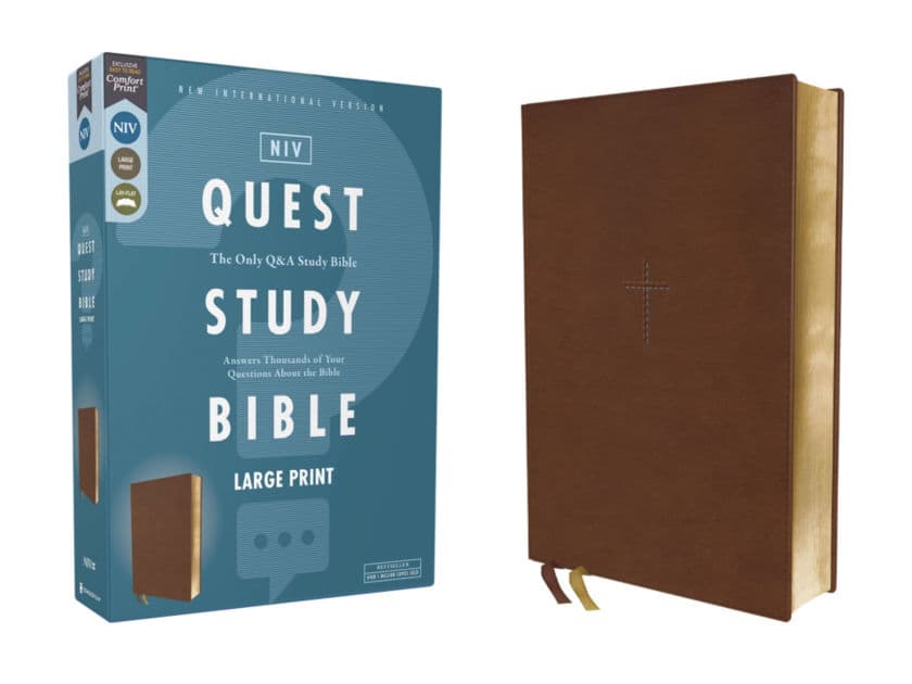 NIV, Quest Study Bible, Large Print, Leathersoft, Brown, Comfort Print: The Only Q and A Study Bible by Zondervan