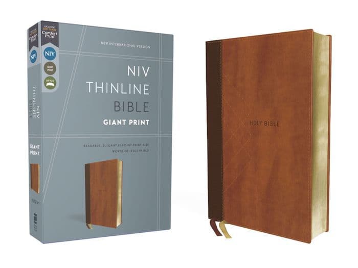 NIV, Thinline Bible, Giant Print, Leathersoft, Brown, Red Letter, Comfort Print by Zondervan