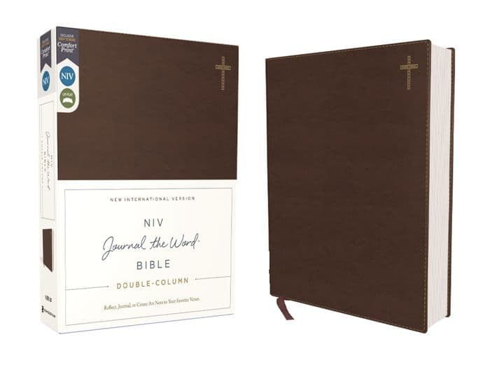 NIV, Journal the Word Bible (Perfect for Note-Taking), Double-Column, Leathersoft, Brown, Red Letter, Comfort Print: Reflect, Take Notes, or Create Art Next to Your Favorite Verses by Zondervan