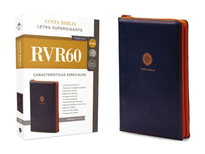 RVR60, Santa Biblia, Letra Supergigante, Leathersoft, Azul, con Cierre, Comfort Print by RVR 1960- Reina Valera 1960