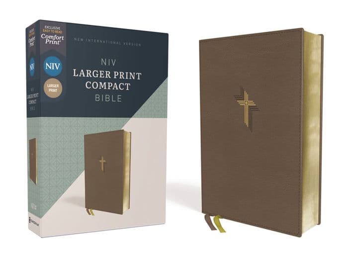 NIV, Larger Print Compact Bible, Leathersoft, Brown, Red Letter, Comfort Print by Zondervan