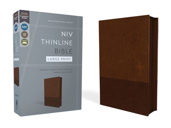 NIV, Thinline Bible, Large Print, Leathersoft, Brown, Zippered, Red Letter, Comfort Print by Zondervan