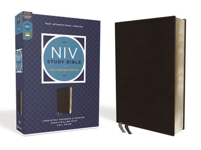 NIV Study Bible, Fully Revised Edition (Study Deeply. Believe Wholeheartedly.), Bonded Leather, Black, Red Letter, Comfort Print by Zondervan