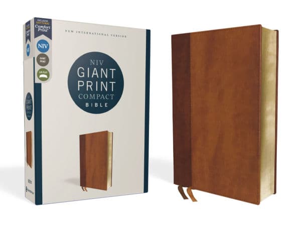 NIV, Giant Print Compact Bible, Leathersoft, Brown, Red Letter, Comfort Print by Zondervan