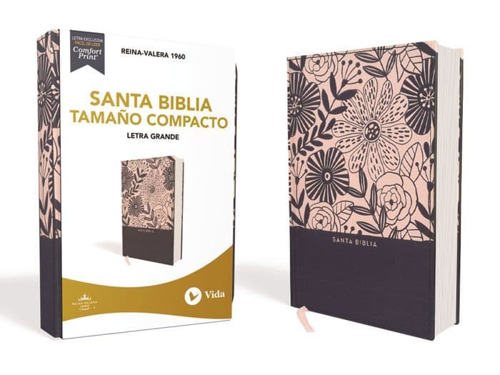 RVR60, Santa Biblia, Letra Grande, Tamaño Compacto, Tapa Dura/Tela, Azul Floral, Palabras de Jesús en Rojo, Comfort Print by RVR 1960- Reina Valera 1960