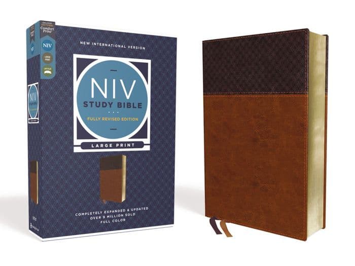 NIV Study Bible, Fully Revised Edition (Study Deeply. Believe Wholeheartedly.), Large Print, Leathersoft, Brown, Red Letter, Comfort Print by Zondervan