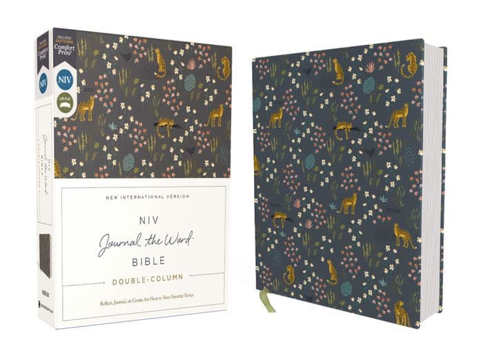 NIV, Journal the Word Bible (Perfect for Note-Taking), Double-Column, Cloth over Board, Navy Floral, Red Letter, Comfort Print: Reflect, Take Notes, or Create Art Next to Your Favorite Verses by Zondervan