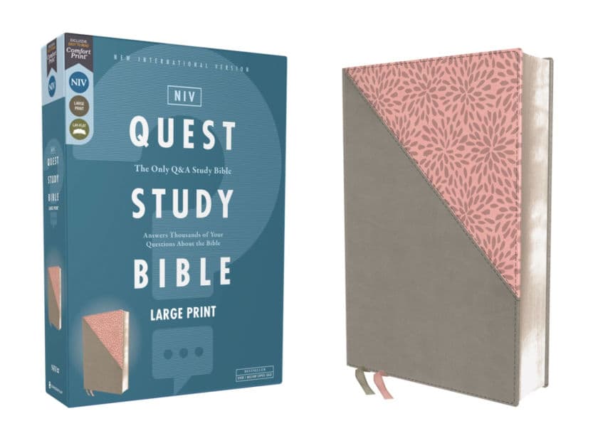 NIV, Quest Study Bible, Large Print, Leathersoft, Gray/Pink, Comfort Print: The Only Q and A Study Bible by Zondervan
