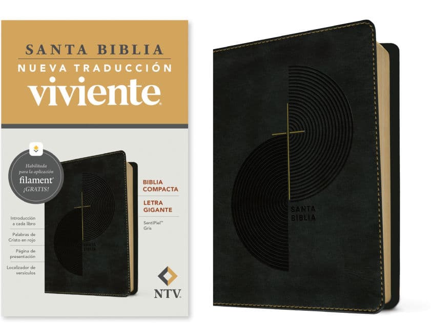 Biblia compacta NTV, letra gigante con Filament (SentiPiel, Gris, Letra Roja) by Tyndale