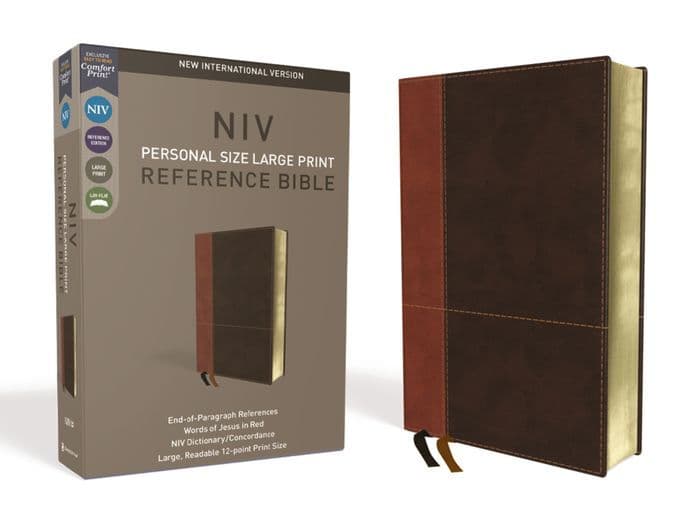 NIV, Personal Size Reference Bible, Large Print, Leathersoft, Tan/Brown, Red Letter, Comfort Print by Zondervan