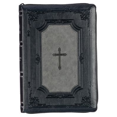 KJV Holy Bible, Super Giant Print Faux Leather Red Letter Edition - Thumb Index & Ribbon Marker, King James Version, Gray/Black by Christian Art Gifts