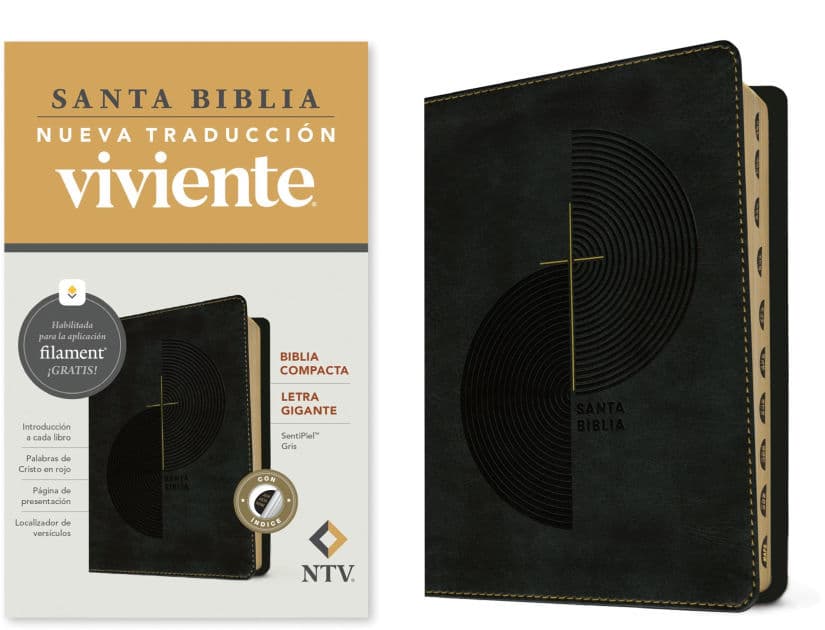 Biblia compacta NTV, letra gigante con Filament (SentiPiel, Gris, Índice, Letra Roja) by Tyndale