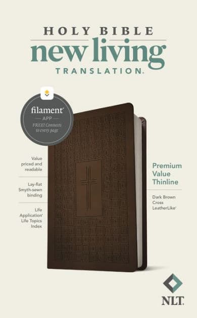 NLT Premium Value Thinline Bible, Filament Enabled (LeatherLike, Dark Brown Cross) by Tyndale