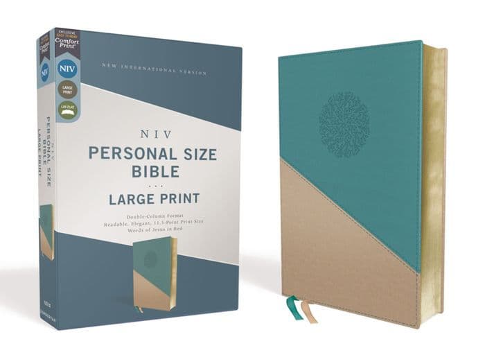 NIV, Personal Size Bible, Large Print, Leathersoft, Teal/Gold, Red Letter, Comfort Print by Zondervan