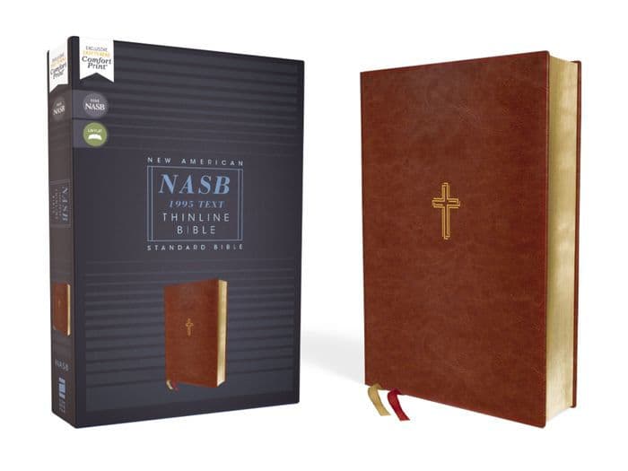 NASB, Thinline Bible, Leathersoft, Brown, Red Letter, 1995 Text, Comfort Print by Zondervan