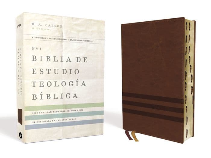 NVI, Biblia de Estudio Teología Bíblica, Interior a cuatro colores, Leathersoft, Café, con Índice: Sigue el plan redentor de Dios como se desenlaza en las Escrituras by Vida