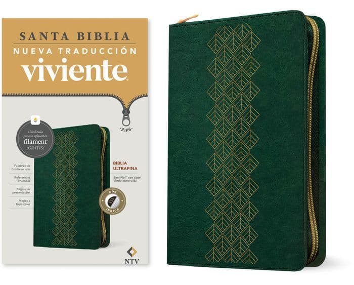 Biblia ultrafina NTV de zíper, con Filament (SentiPiel, Verde esmeralda, Índice, Letra Roja) by Tyndale