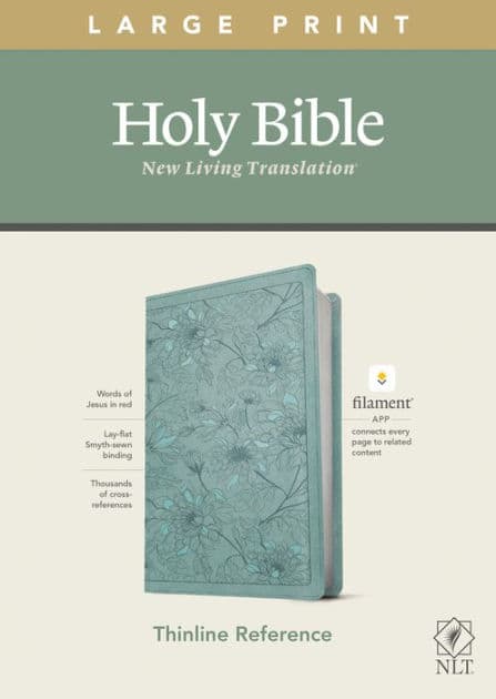 NLT Large Print Thinline Reference Bible, Filament Enabled (LeatherLike, Floral Leaf Teal, Red Letter) by Tyndale