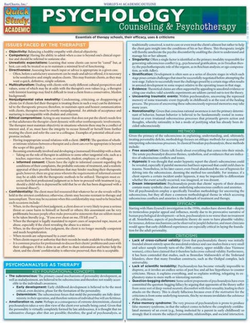 Psychology: Counseling & Psychotherapy QuickStudy Laminated Reference Guide by BarCharts Publishing