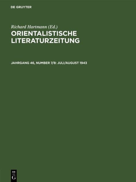 Juli/August 1943 by Institut für Altorientalische Philologie und Vorderasiatische Altertumskunde der Westfälischen Wilhe