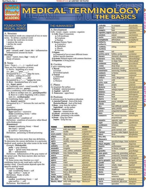 Medical Terminology: The Basics: a QuickStudy Laminated Reference Guide by Corinne Linton
