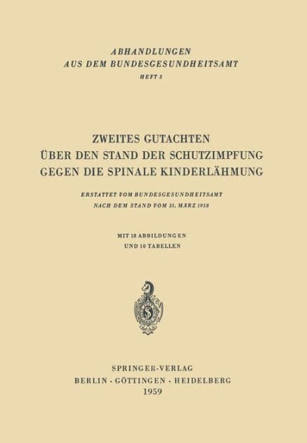 Zweites Gutachten ï¿½ber den Stand der Schutzimpfung gegen die Spinale Kinderlï¿½hmung: Erstattet vom Bundesgesundheitsamt nach dem Stand vom 31. Mï¿½rz 1958 by H. Brandenburg