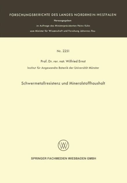 Schwermetallresistenz und Mineralstoffhaushalt by Wilfried Ernst