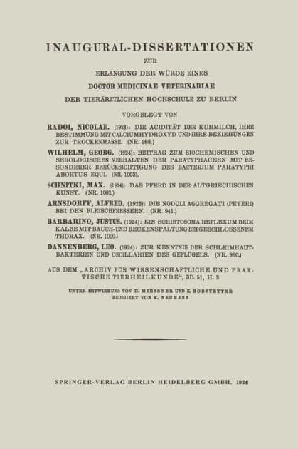 Inaugural-Dissertationen zur Erlangung der Würde eines Doctor Medicinae Veterinariae der Tierärztlichen Hochschule zu Berlin by Nicolae Radoi