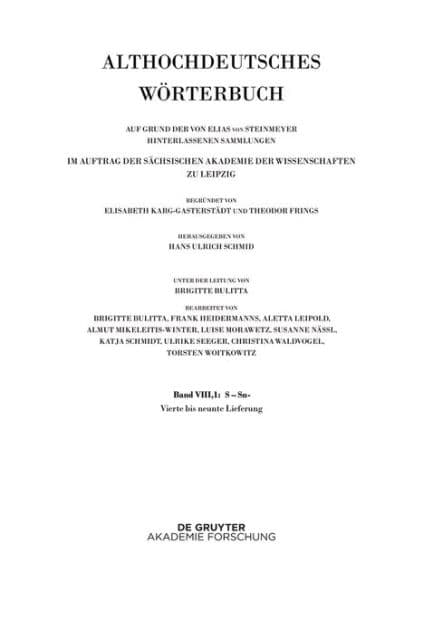 Band VIII,1: S-Sn. 4.-9. Lieferung by Hans Ulrich Schmid