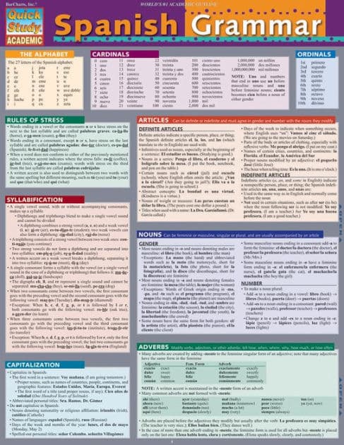 Spanish Grammar: a QuickStudy Laminated Reference Guide by Dora Romero