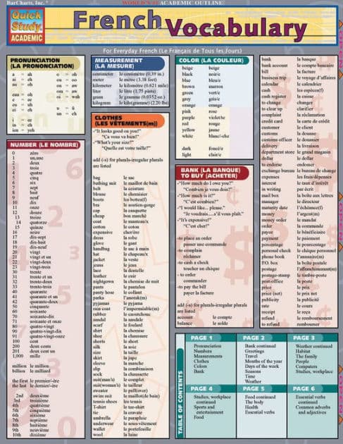 French Vocabulary: QuickStudy Laminated Reference Guide by Liliane Arnet