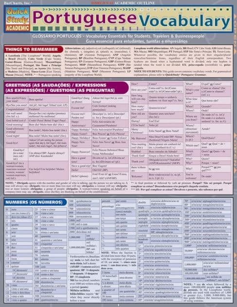 Portuguese Vocabulary: QuickStudy Laminated Reference Guide by Joseph Levi