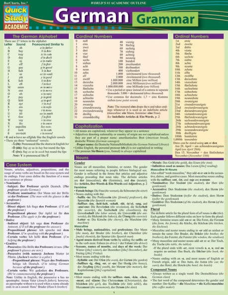 German Grammar: QuickStudy Laminated Reference Guide by BarCharts Publishing