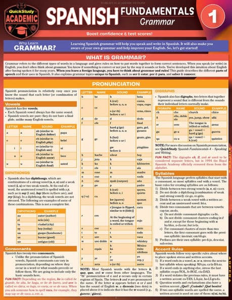 Spanish Fundamentals 1 - Grammar: a QuickStudy Laminated Reference Guide by Jennifer Murtoff MA