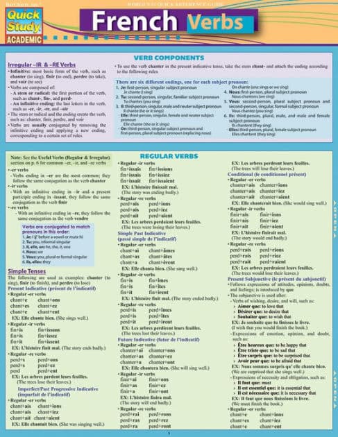French Verbs: QuickStudy Laminated Reference Guide by Liliane Arnet