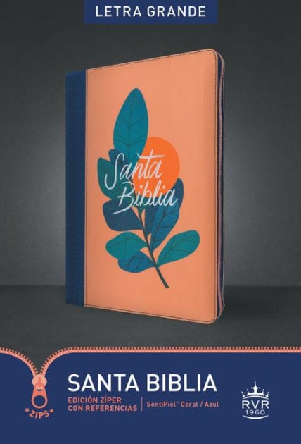 Santa Biblia RVR60, Edición zíper con referencias, letra grande (SentiPiel, Coral/Azul, Letra Roja)
